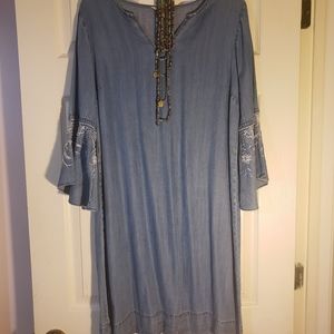 Flowey, maxi jean dress with flair sleeves